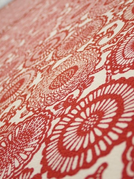 Photo4: 3Q01z70  Japanese Kimono Silk  FABRIC Chrysanthemum Dark red 49.6x14.0 (4)