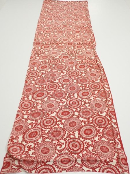 Photo5: 3Q01z70  Japanese Kimono Silk  FABRIC Chrysanthemum Dark red 49.6x14.0 (5)