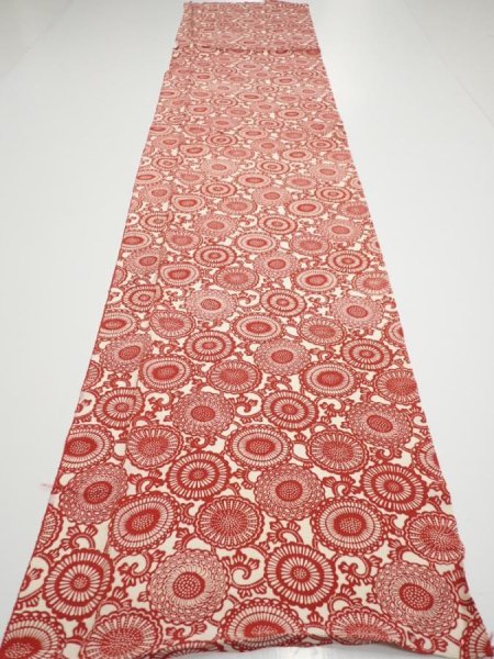 Photo5: 3Q03z90  Japanese Kimono Silk  FABRIC Chrysanthemum Dark red 64.6x14.0 (5)