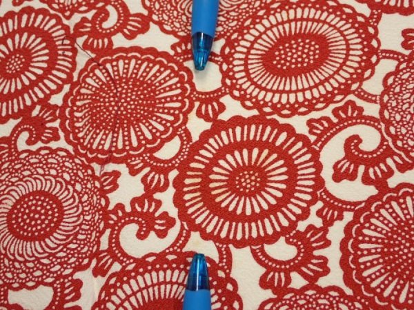 Photo6: 3Q04z90  Japanese Kimono Silk  FABRIC Chrysanthemum Dark red 63.8x14.0 (6)