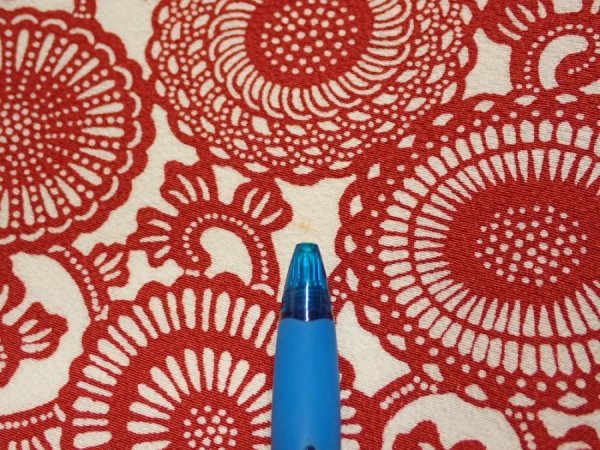 Photo7: 3Q05z90  Japanese Kimono Silk  FABRIC Chrysanthemum Dark red 64.2x14.0 (7)