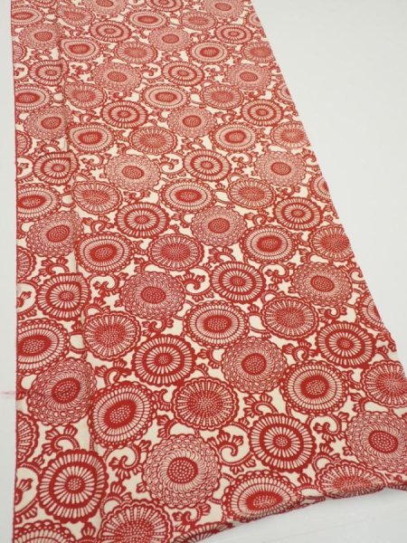 Photo2: 3Q06z90  Japanese Kimono Silk  FABRIC Chrysanthemum Dark red 64.6x14.0 (2)