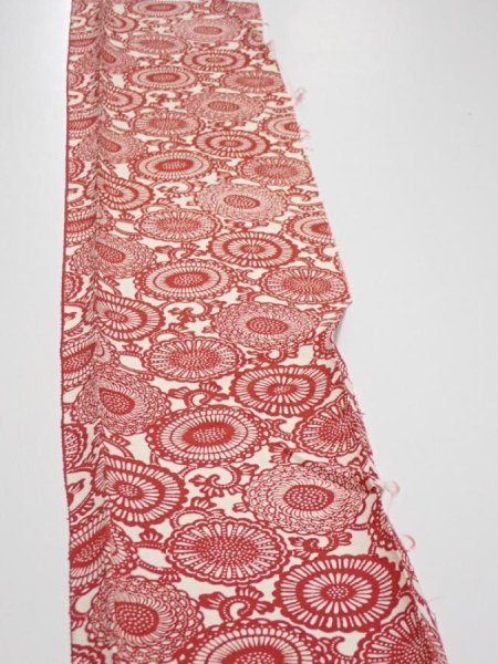 Photo3: 3Q07z30  Japanese Kimono Silk  FABRIC Chrysanthemum Dark red 44.9x6.9 (3)