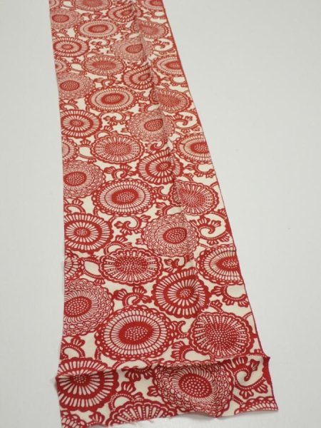 Photo2: 3Q09z60  Japanese Kimono Silk  FABRIC Chrysanthemum Dark red 80.3x6.9 (2)