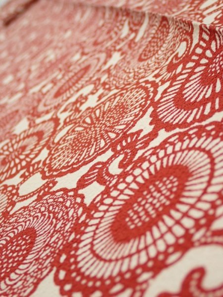 Photo4: 3Q09z60  Japanese Kimono Silk  FABRIC Chrysanthemum Dark red 80.3x6.9 (4)