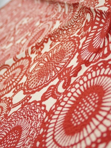 Photo5: 3Q10z30  Japanese Kimono Silk  FABRIC Chrysanthemum Dark red 33.9x7.1 (5)