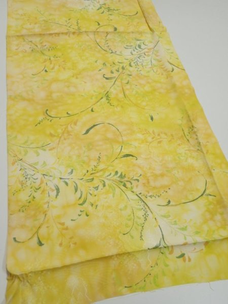 Photo2: 3Q01z60  Japanese Kimono Silk  FABRIC Plants Yellow 40.9x14.8 (2)
