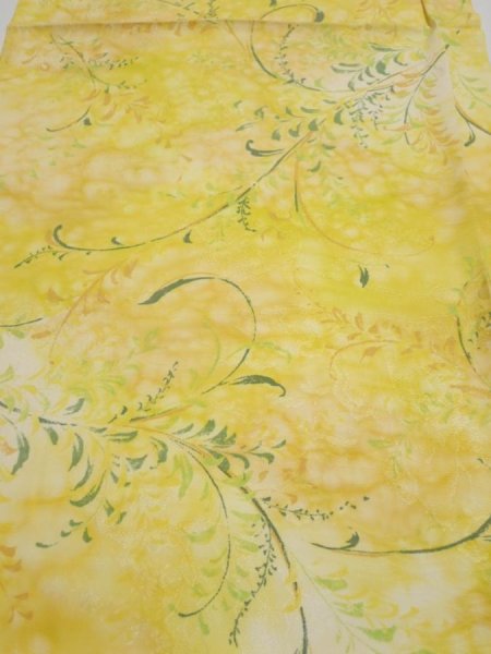 Photo1: 3Q02z60  Japanese Kimono Silk  FABRIC Plants Yellow 40.9x14.8 (1)