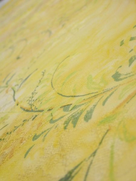 Photo4: 3Q04z90  Japanese Kimono Silk  FABRIC Plants Yellow 66.1x14.8 (4)