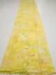 Photo5: 3Q05z90  Japanese Kimono Silk  FABRIC Plants Yellow 65.4x15.0 (5)