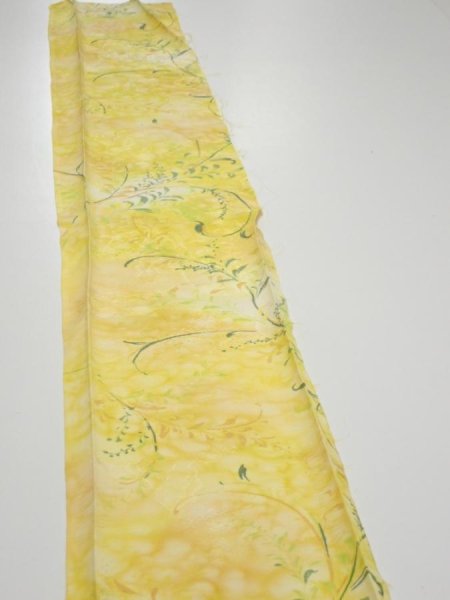 Photo3: 3Q08z40  Japanese Kimono Silk  FABRIC Plants Yellow 59.8x7.5 (3)