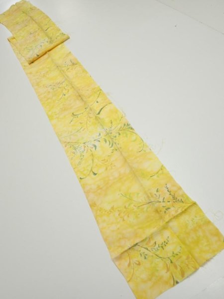 Photo5: 3Q09z60  Japanese Kimono Silk  FABRIC Plants Yellow 84.3x7.3 (5)