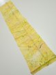 Photo1: 3Q10z30  Japanese Kimono Silk  FABRIC Plants Yellow 34.6x7.3 (1)