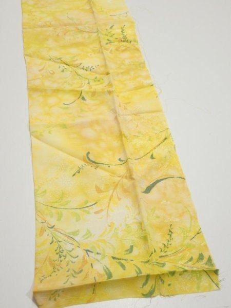 Photo3: 3Q10z30  Japanese Kimono Silk  FABRIC Plants Yellow 34.6x7.3 (3)
