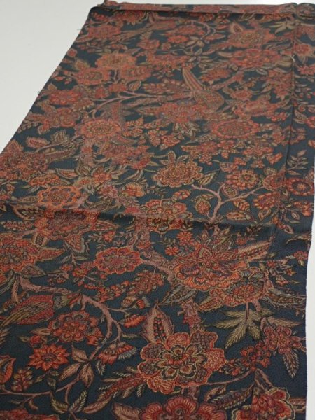 Photo3: 3Q01z70  Japanese Kimono Crepe Silk  FABRIC Flowers Green-Gray 42.5x14.6 (3)