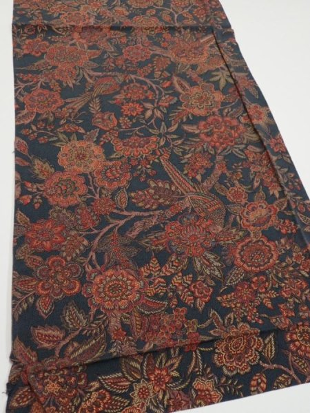 Photo2: 3Q02z70  Japanese Kimono Crepe Silk  FABRIC Flowers Green-Gray 43.3x14.6 (2)