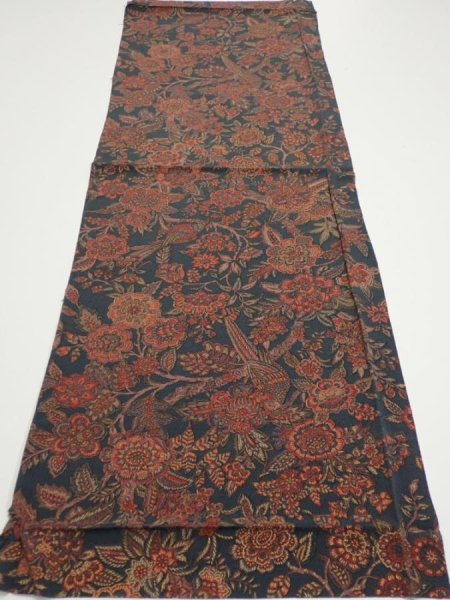 Photo5: 3Q02z70  Japanese Kimono Crepe Silk  FABRIC Flowers Green-Gray 43.3x14.6 (5)