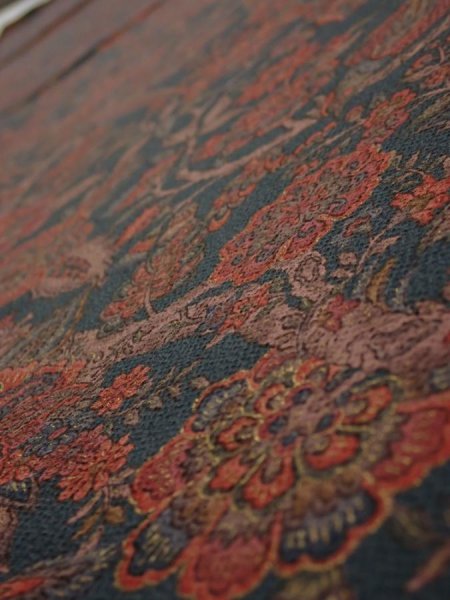 Photo4: 3Q04z110  Japanese Kimono Crepe Silk  FABRIC Flowers Green-Gray 68.1x14.6 (4)