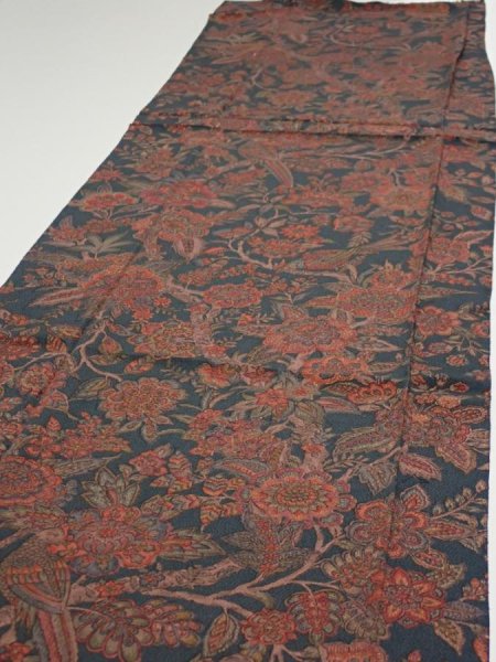 Photo3: 3Q05z110  Japanese Kimono Crepe Silk  FABRIC Flowers Green-Gray 68.1x14.6 (3)