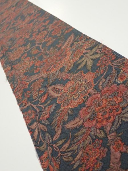 Photo1: 3Q08z50  Japanese Kimono Crepe Silk  FABRIC Flowers Green-Gray 61.4x7.7 (1)