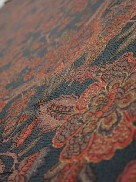 Photo4: 3Q08z50  Japanese Kimono Crepe Silk  FABRIC Flowers Green-Gray 61.4x7.7 (4)