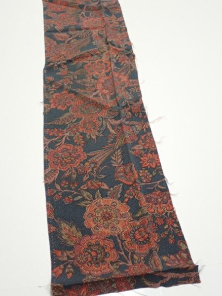 Photo3: 3Q10z30  Japanese Kimono Crepe Silk  FABRIC Flowers Green-Gray 37.8x6.9 (3)