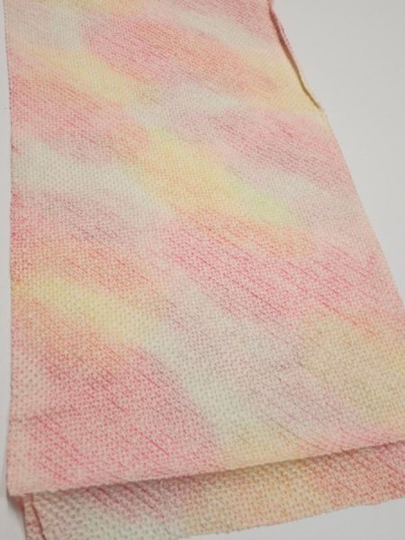 Photo2: 3Q01z50  Japanese Kimono Silk  FABRIC Shibori Pink 48.0x14.0 (2)