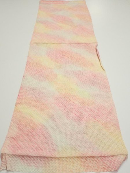 Photo5: 3Q01z50  Japanese Kimono Silk  FABRIC Shibori Pink 48.0x14.0 (5)