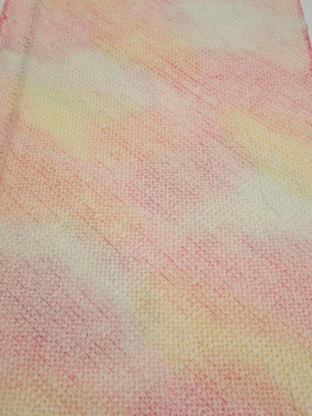 Photo1: 3Q03z70  Japanese Kimono Silk  FABRIC Shibori Pink 62.2x13.8 (1)