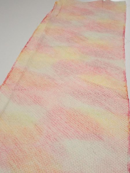 Photo3: 3Q03z70  Japanese Kimono Silk  FABRIC Shibori Pink 62.2x13.8 (3)