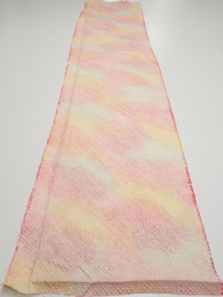 Photo5: 3Q03z70  Japanese Kimono Silk  FABRIC Shibori Pink 62.2x13.8 (5)