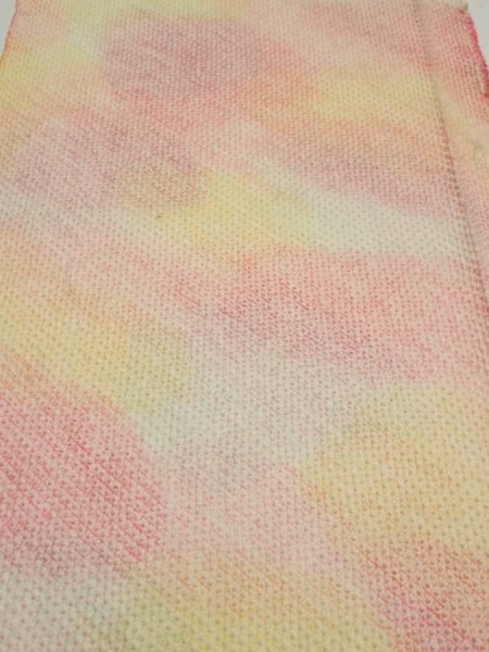 Photo1: 3Q04z70  Japanese Kimono Silk  FABRIC Shibori Pink 62.2x13.6 (1)