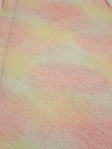 Photo1: 3Q05z70  Japanese Kimono Silk  FABRIC Shibori Pink 61.4x13.8 (1)