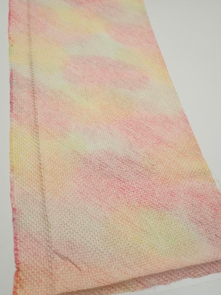 Photo2: 3Q05z70  Japanese Kimono Silk  FABRIC Shibori Pink 61.4x13.8 (2)