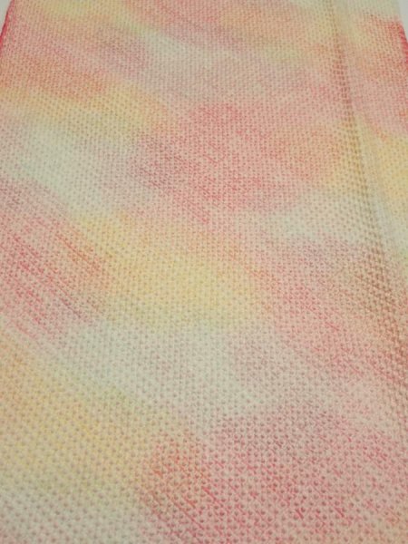 Photo1: 3Q06z70  Japanese Kimono Silk  FABRIC Shibori Pink 62.6x14.0 (1)