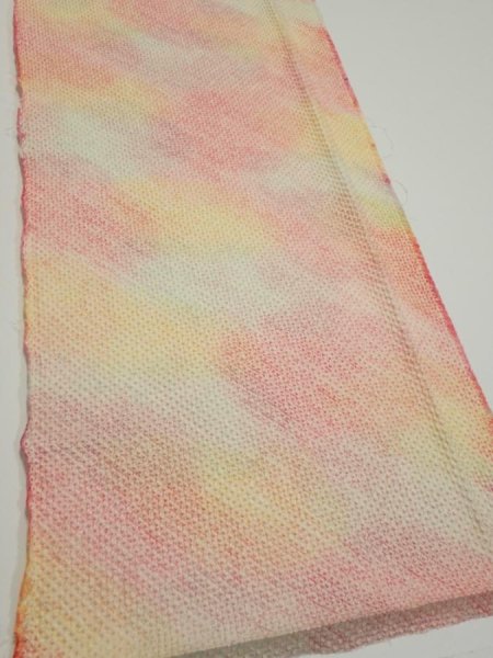 Photo2: 3Q06z70  Japanese Kimono Silk  FABRIC Shibori Pink 62.6x14.0 (2)