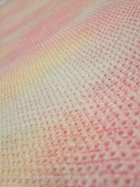 Photo4: 3Q06z70  Japanese Kimono Silk  FABRIC Shibori Pink 62.6x14.0 (4)