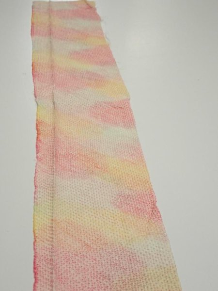 Photo3: 3Q08z30  Japanese Kimono Silk  FABRIC Shibori Pink 55.9x7.1 (3)