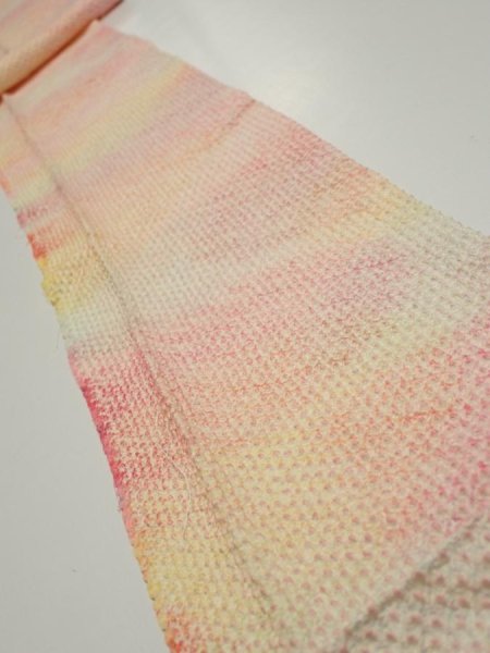 Photo1: 3Q09z40  Japanese Kimono Silk  FABRIC Shibori Pink 78.7x6.7 (1)