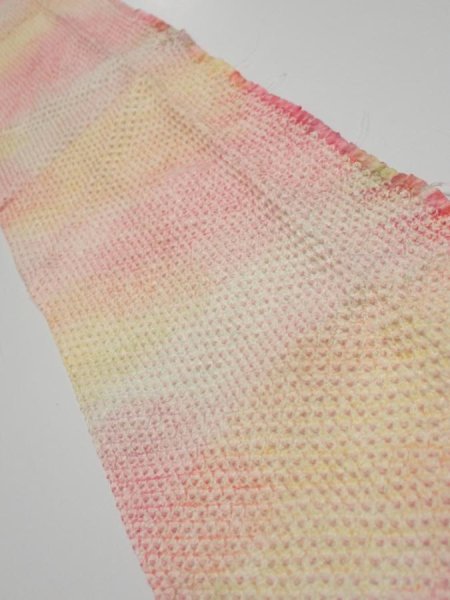 Photo2: 3Q10z20  Japanese Kimono Silk  FABRIC Shibori Pink 32.3x6.5 (2)