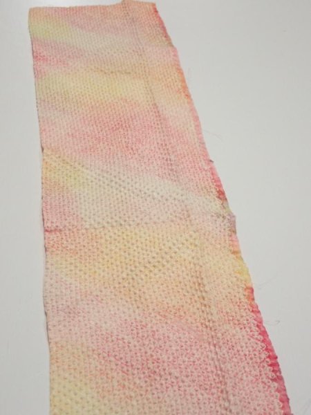 Photo4: 3Q10z20  Japanese Kimono Silk  FABRIC Shibori Pink 32.3x6.5 (4)