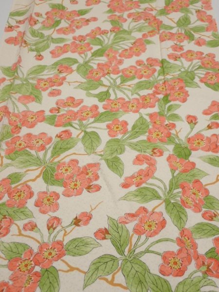 Photo1: 3Q01z90  Japanese Kimono Silk  FABRIC Sakura Off-white 69.3x14.0 (1)