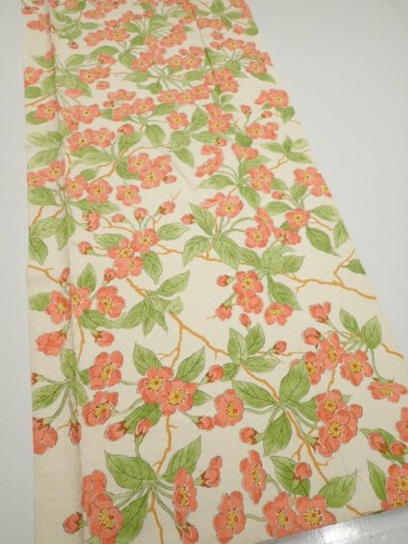 Photo2: 3Q01z90  Japanese Kimono Silk  FABRIC Sakura Off-white 69.3x14.0 (2)