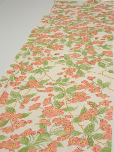 Photo3: 3Q02z90  Japanese Kimono Silk  FABRIC Sakura Off-white 69.3x14.2 (3)