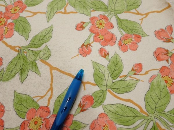 Photo6: 3Q02z90  Japanese Kimono Silk  FABRIC Sakura Off-white 69.3x14.2 (6)