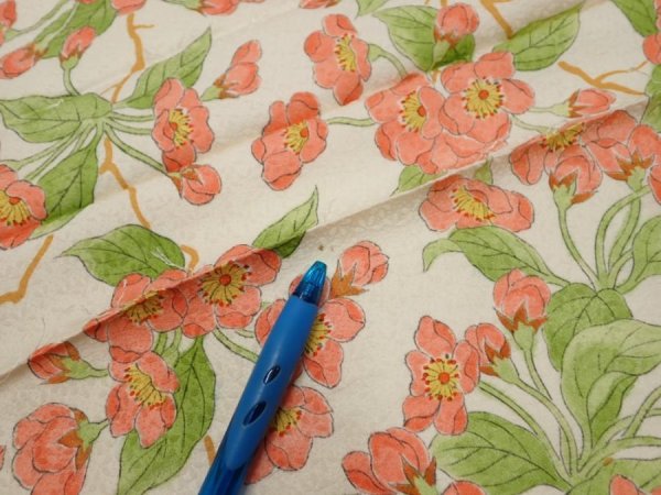 Photo8: 3Q02z90  Japanese Kimono Silk  FABRIC Sakura Off-white 69.3x14.2 (8)