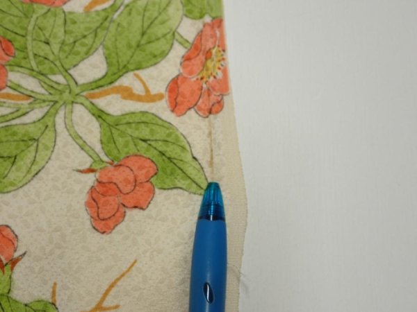 Photo7: 3Q03z90  Japanese Kimono Silk  FABRIC Sakura Off-white 69.3x14.0 (7)