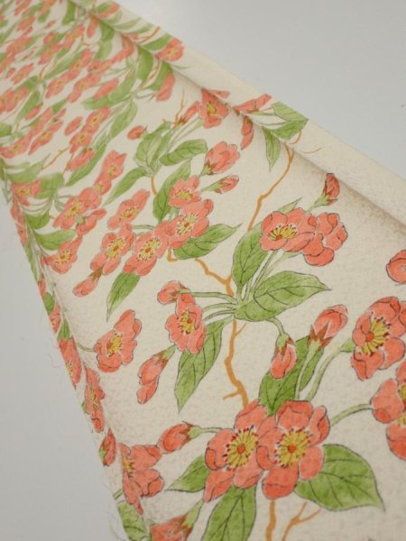 Photo1: 3Q05z50  Japanese Kimono Silk  FABRIC Sakura Off-white 65.0x7.5 (1)