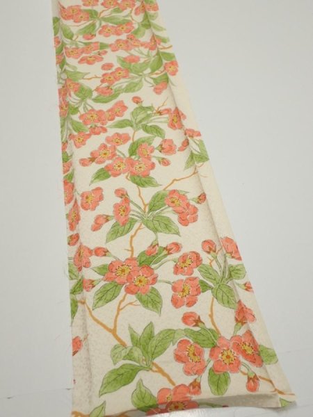 Photo2: 3Q05z50  Japanese Kimono Silk  FABRIC Sakura Off-white 65.0x7.5 (2)