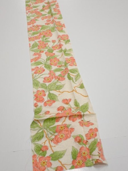 Photo2: 3Q06z60  Japanese Kimono Silk  FABRIC Sakura Off-white 87.8x6.5 (2)